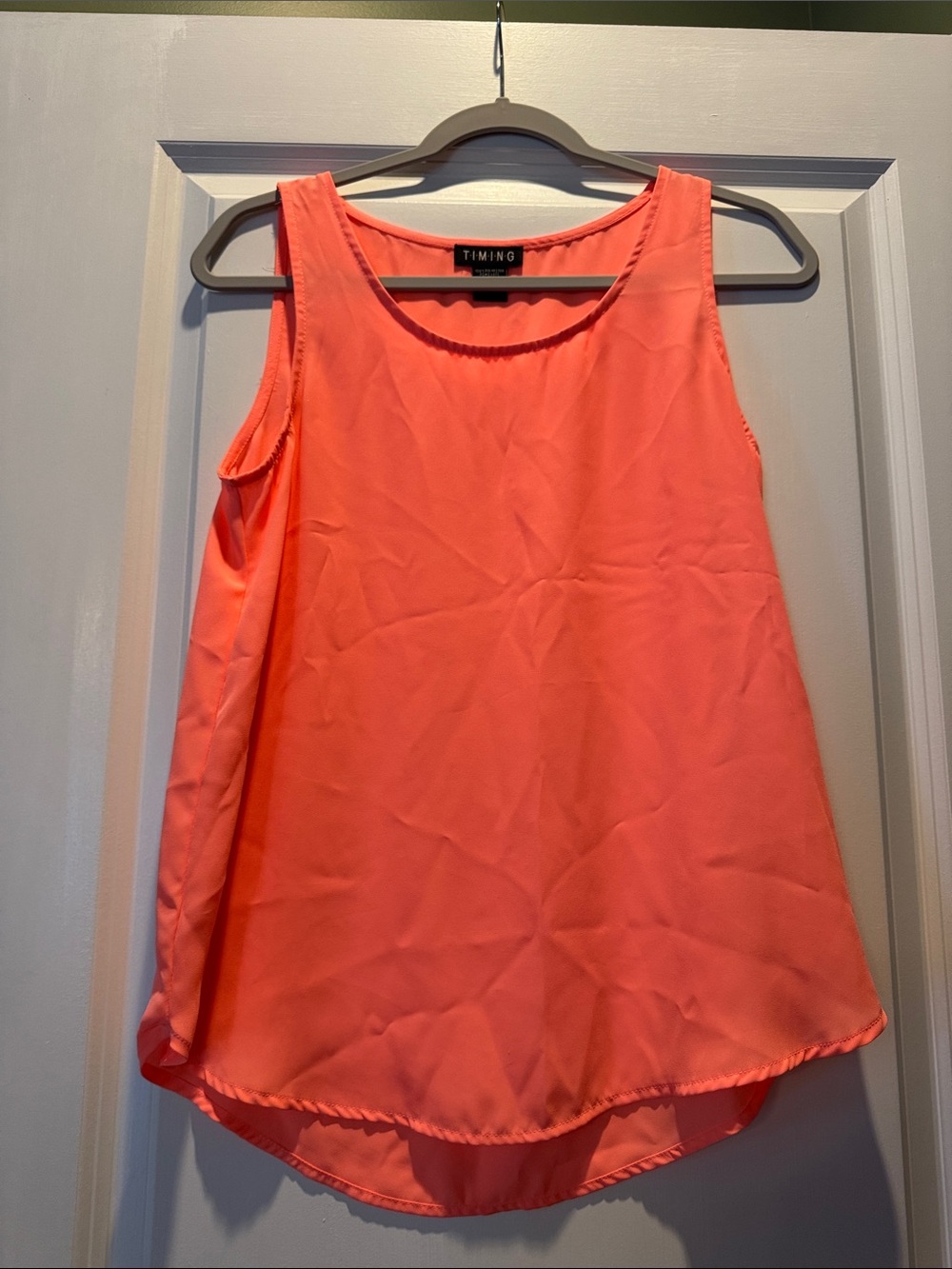 Timing Coral-Orange Sleeveless Scoop Neck Tank